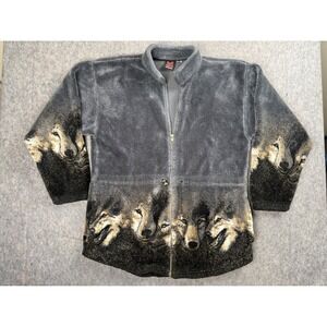 Mazmania Wolf Fleece Jacket Women Large Gray Polyester Vintage Zip Boho Western